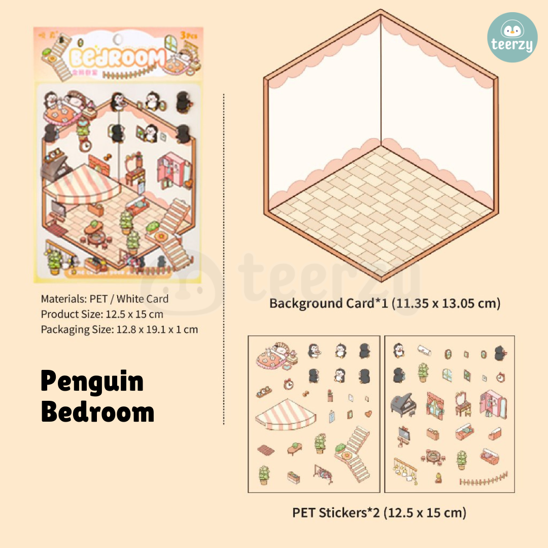 Miniature Scenes 3D Sticker - Panda / Bunny / Kitten / Penguin [YZ-1]