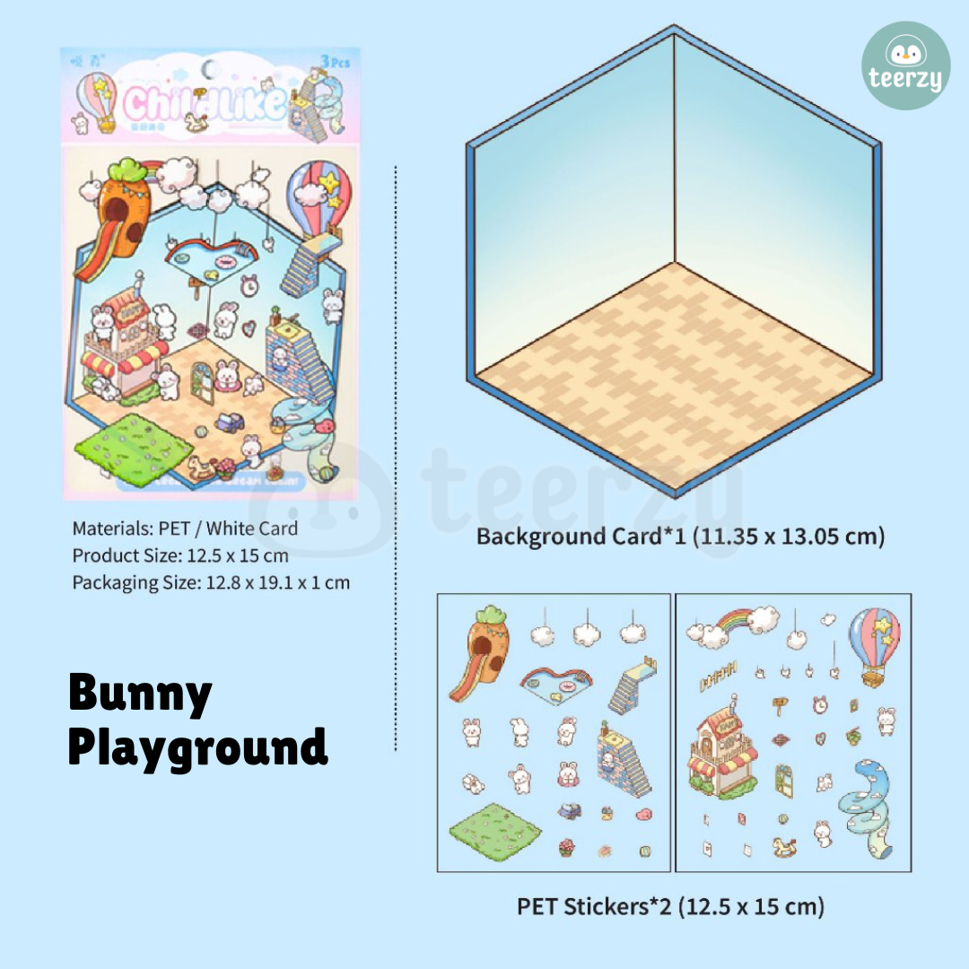 Miniature Scenes 3D Sticker - Panda / Bunny / Kitten / Penguin [YZ-1]