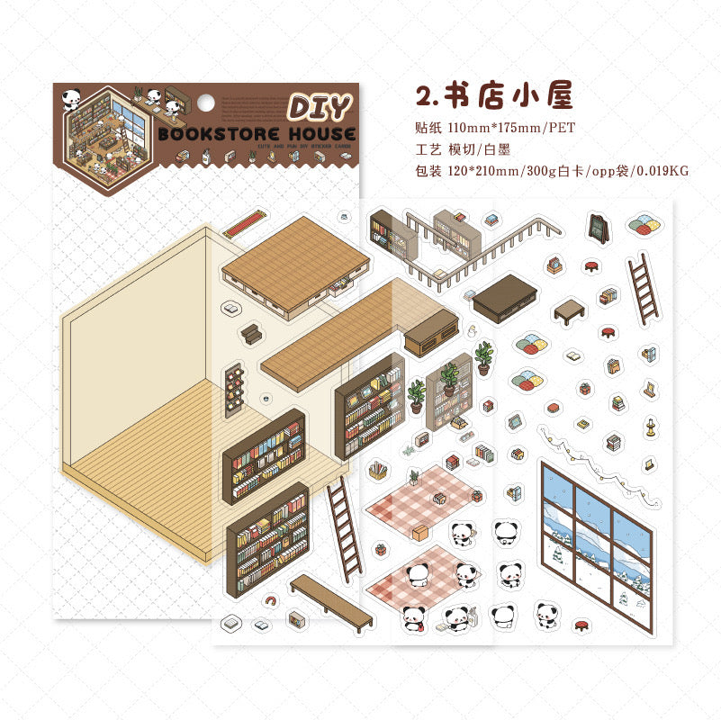 Miniature Scenes 3D Sticker - Panda Series Swimming pool / Market / Kitchen / Homestay / Cafe / Bookstore [MG-1]