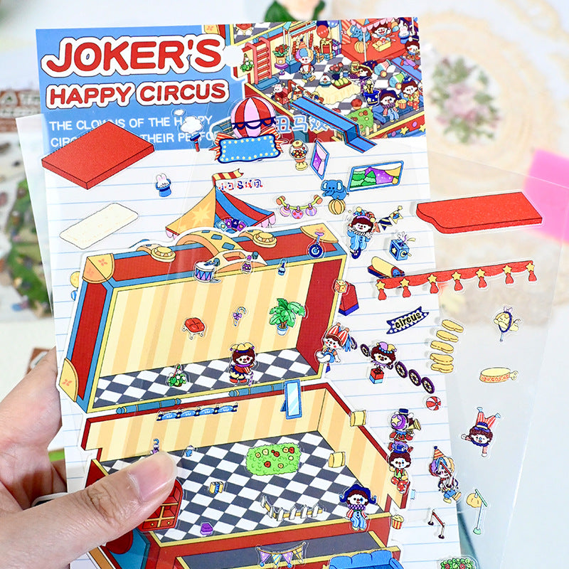 Miniature Scenes 3D Sticker - Joker Circus / Puppy Cake House / Restaurant / Travel Luggage [SY-4]