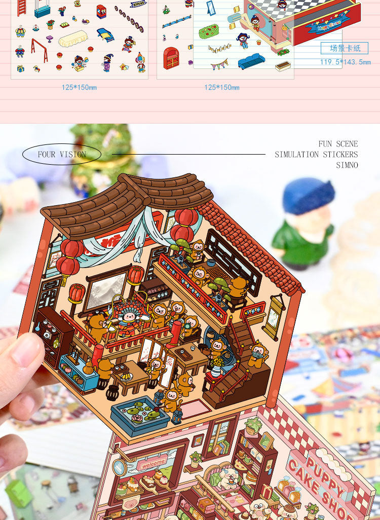 Miniature Scenes 3D Sticker - Joker Circus / Puppy Cake House / Restaurant / Travel Luggage [SY-4]