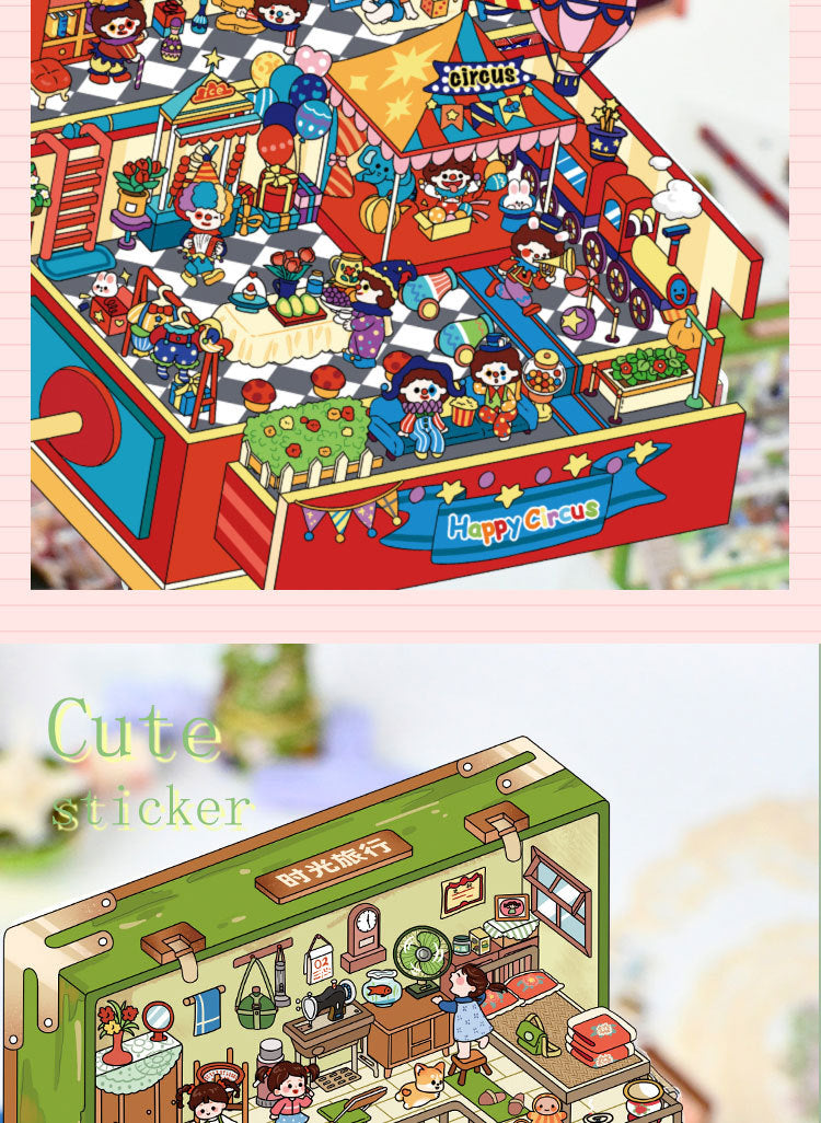 Miniature Scenes 3D Sticker - Joker Circus / Puppy Cake House / Restaurant / Travel Luggage [SY-4]