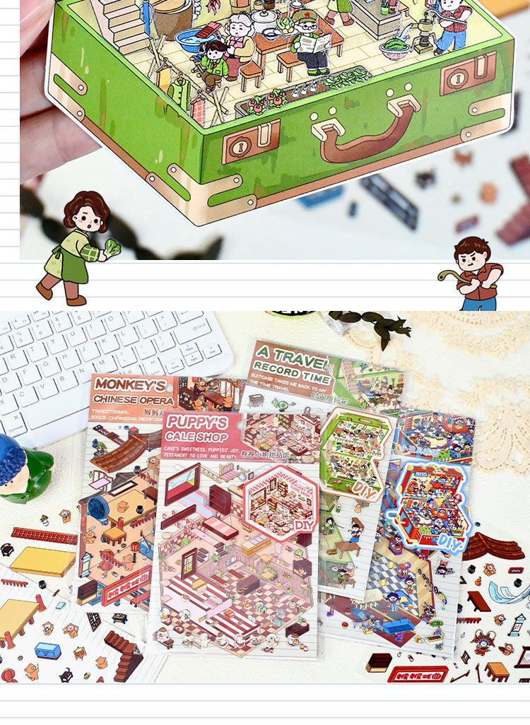 Miniature Scenes 3D Sticker - Joker Circus / Puppy Cake House / Restaurant / Travel Luggage [SY-4]