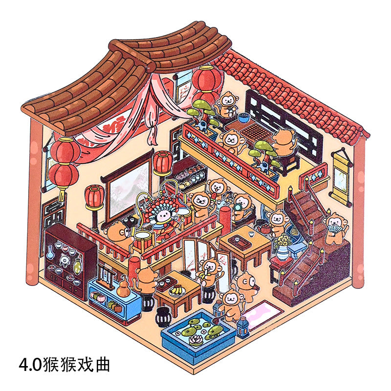 Miniature Scenes 3D Sticker - Joker Circus / Puppy Cake House / Restaurant / Travel Luggage [SY-4]