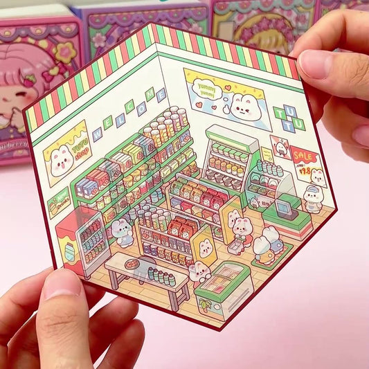 Miniature Scenes 3D Sticker - Rabbit Tutu Series Supermarket Library Dessert Burger Shop Collection [MS-TLD]